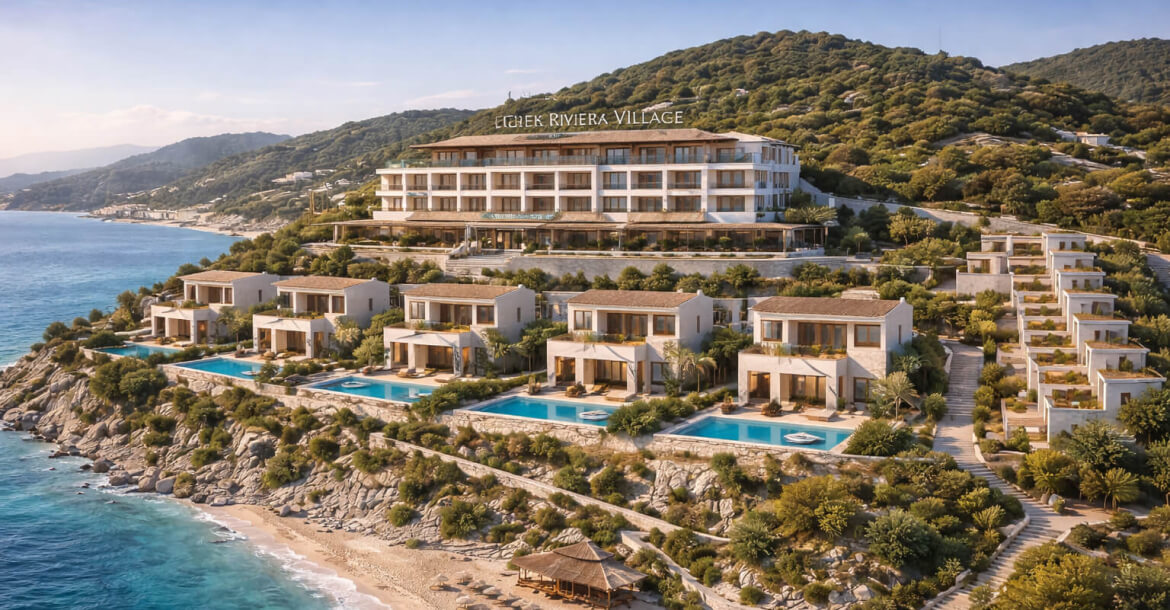 Luftansicht des Greek Riviera Village